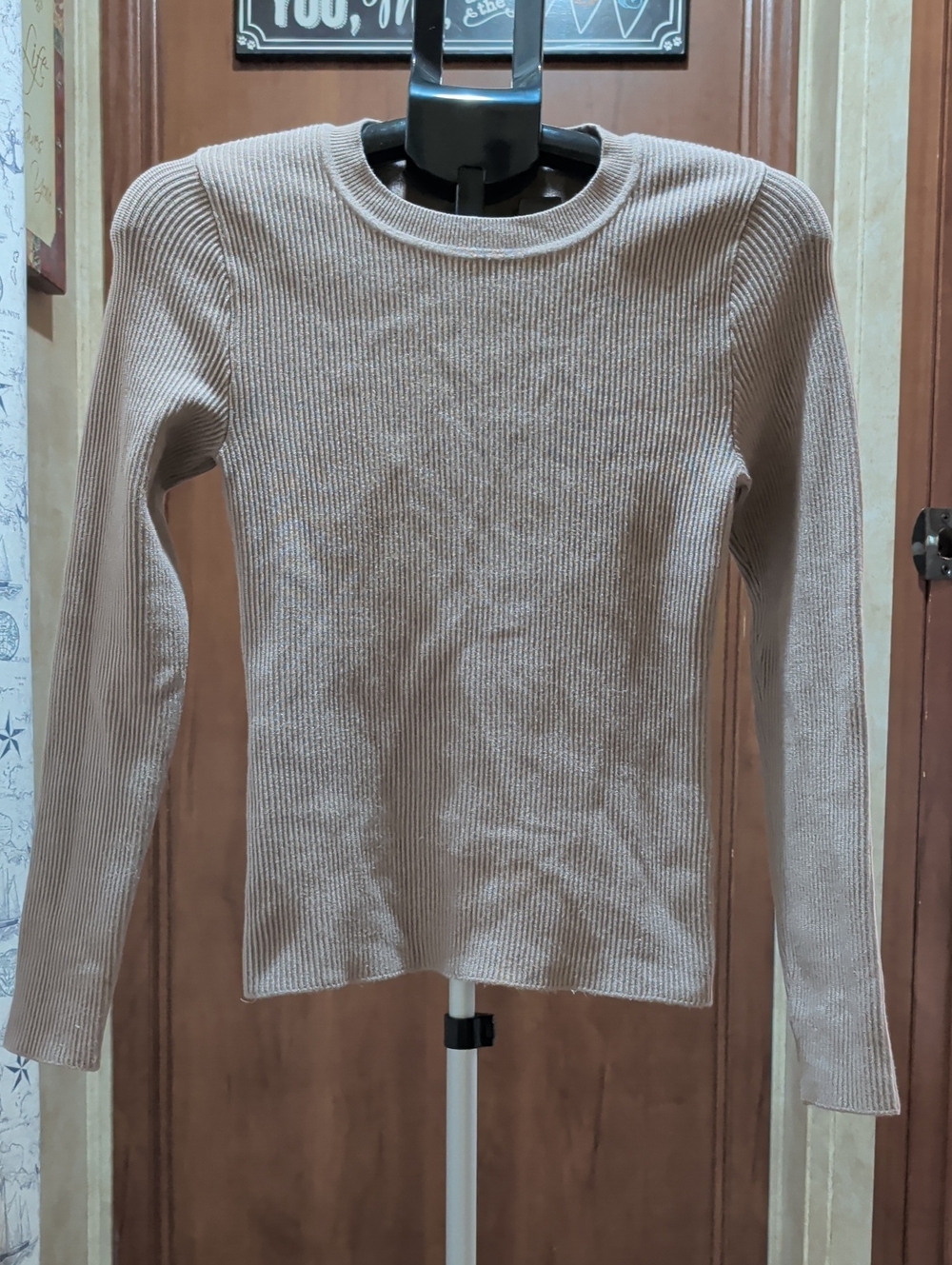 Abercrombie & Fitch Light Taupe Ribbed Crew Neck Sweater